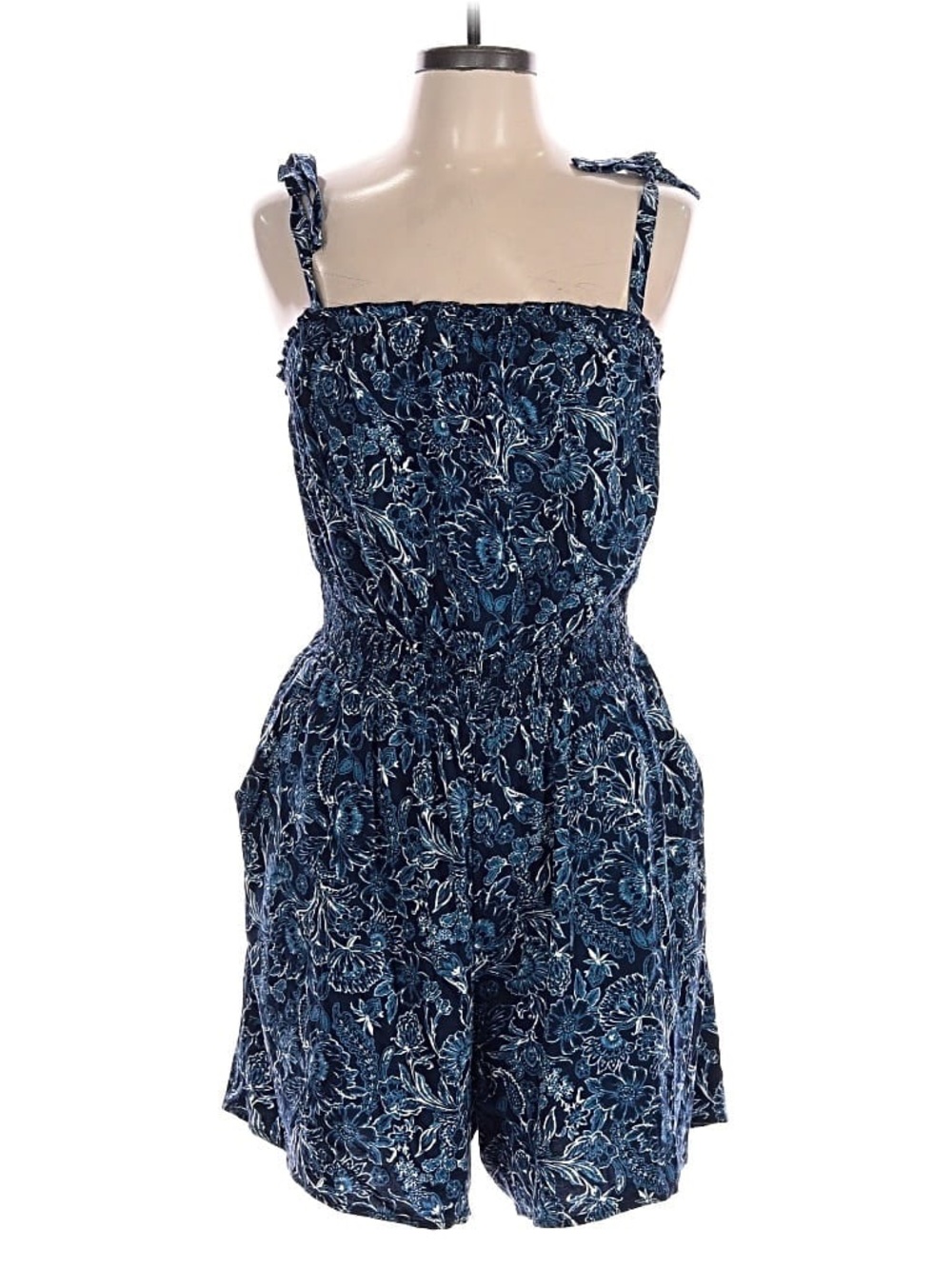 TORRID Navy Blue Floral Smocked Romper with Tie Straps size 3X
